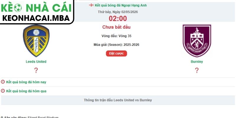 Dự đoán kết quả trận Leeds United và Burnley (02:00 02/05, Ngoại hạng Anh)